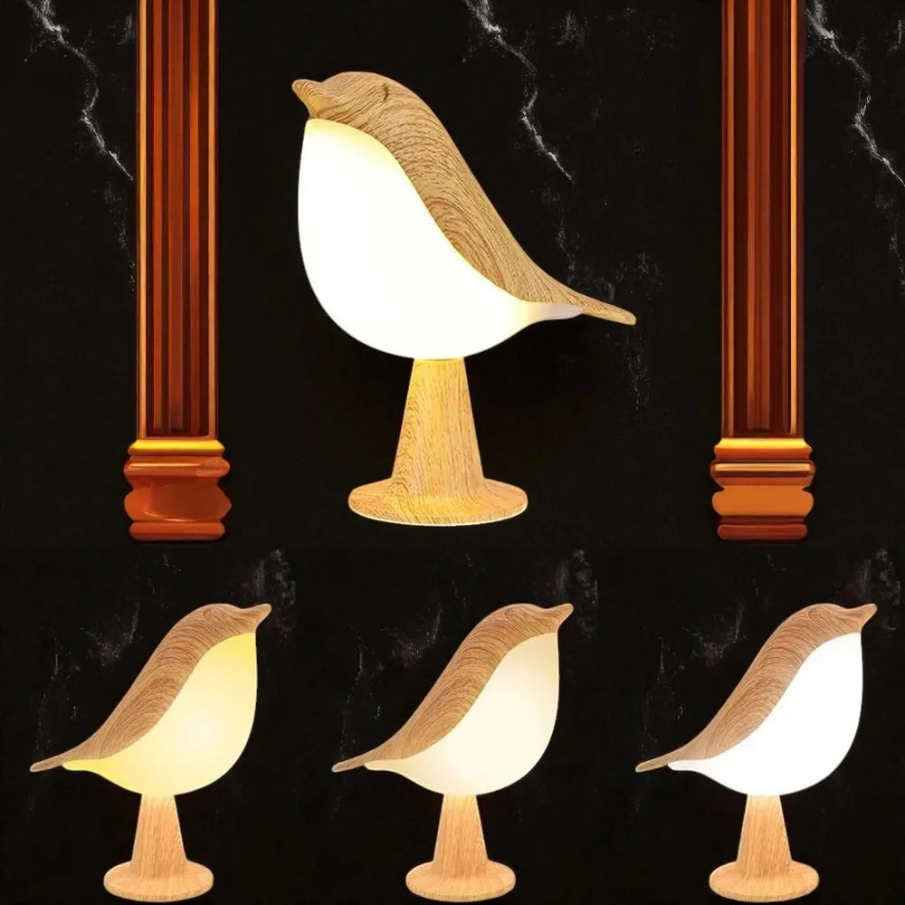 Lampe de Chevet Tactile bois oiseau moderne