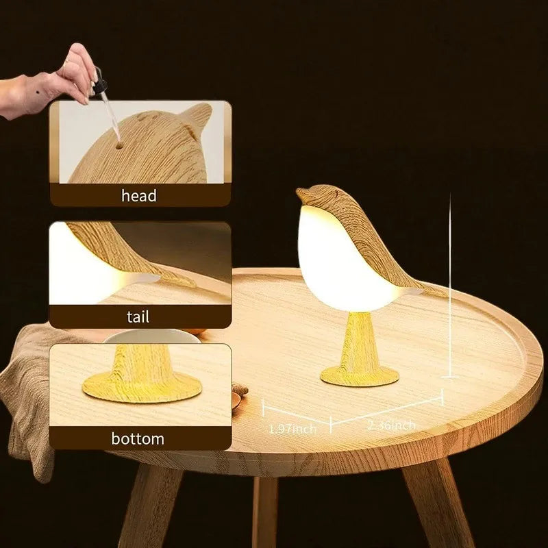 Lampe de Chevet Tactile bois oiseau moderne